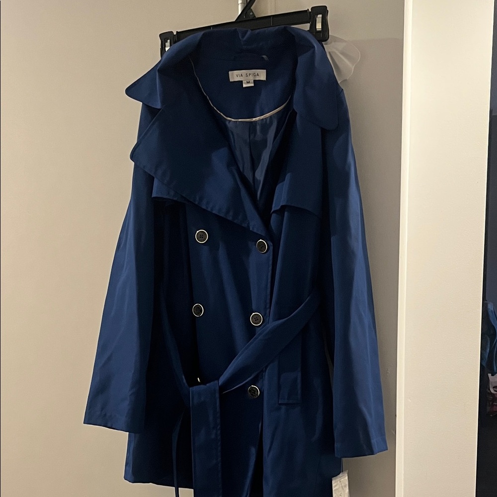Via Spiga Navy Double-Breasted Trench Coat